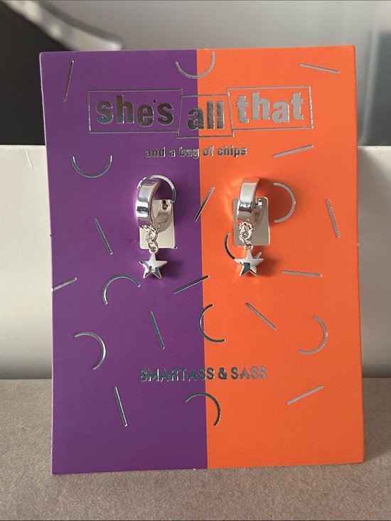 Smartass & Sass Jewelry - Silver Star Dangle Hoop Earrings